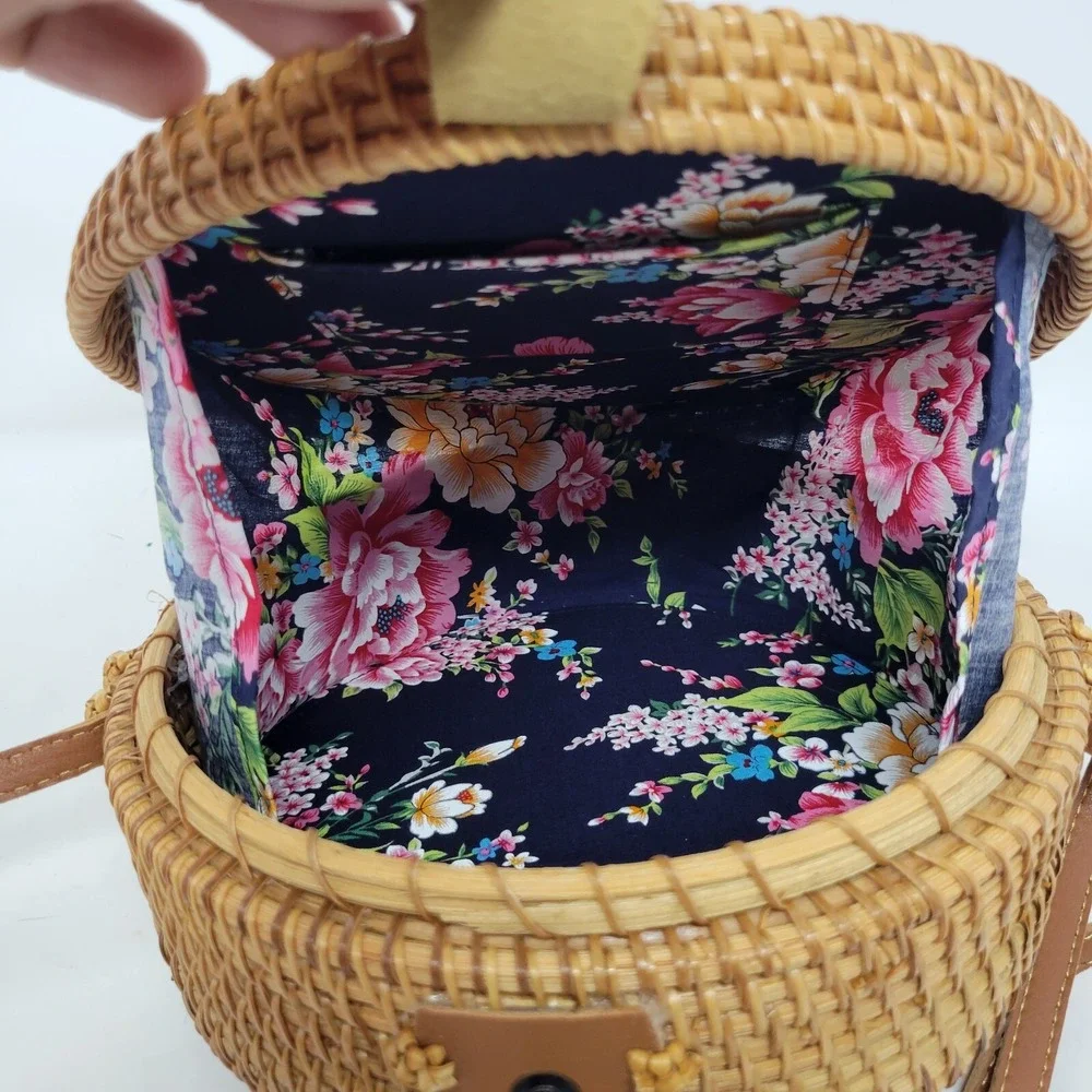 Natural NEO Handwoven Round Rattan‎ Bag Shoulder Straps Handmade Vietnam
